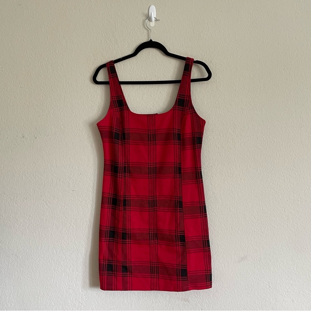 Red Plaid Square-Neck Tank Dress